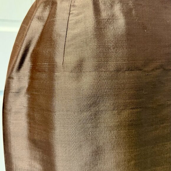 Vintage Oscar de la Renta Brown Raw Silk Skirt, Size 8 - Picture 4 of 6